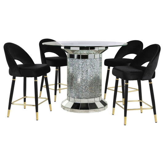 Ellie 5 - piece Mirrored Counter Height Dining Table Set Black - Walo Furniture