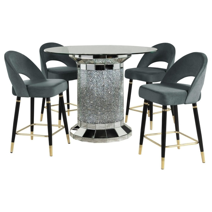 Ellie 5 - piece Mirrored Counter Height Dining Table Set Grey - Walo Furniture