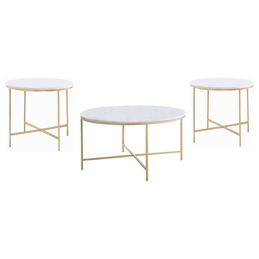 Ellison 3 - piece Round Marble Coffee and End Table Set White - Walo Furniture