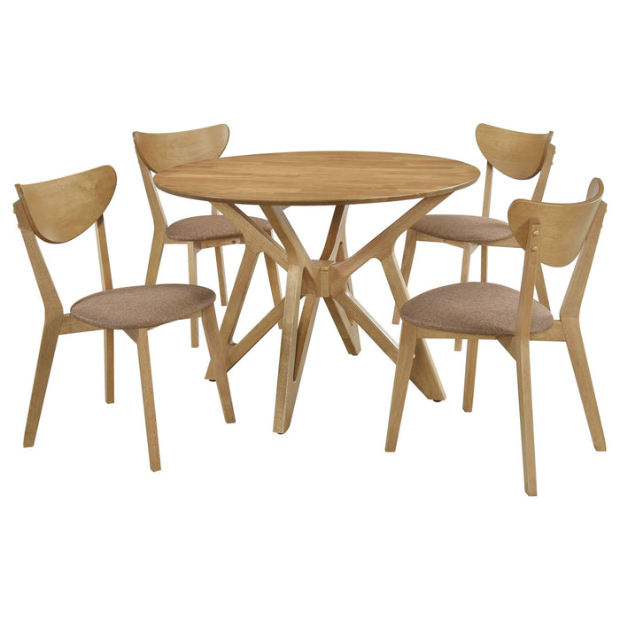 Elowen 5 - piece Round Solid Wood Dining Set Light Walnut - Walo Furniture