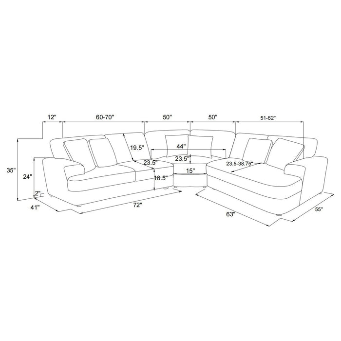 Emberson 3 - piece Upholstered Modular Sectional Sofa Ivory - Walo Furniture