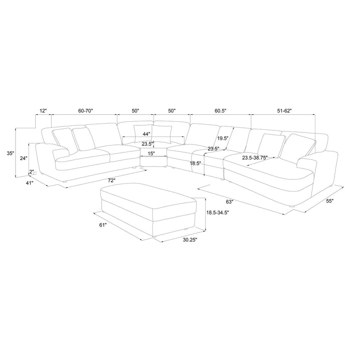 Emberson 5 - piece Upholstered Modular Sectional Sofa Ivory - Walo Furniture