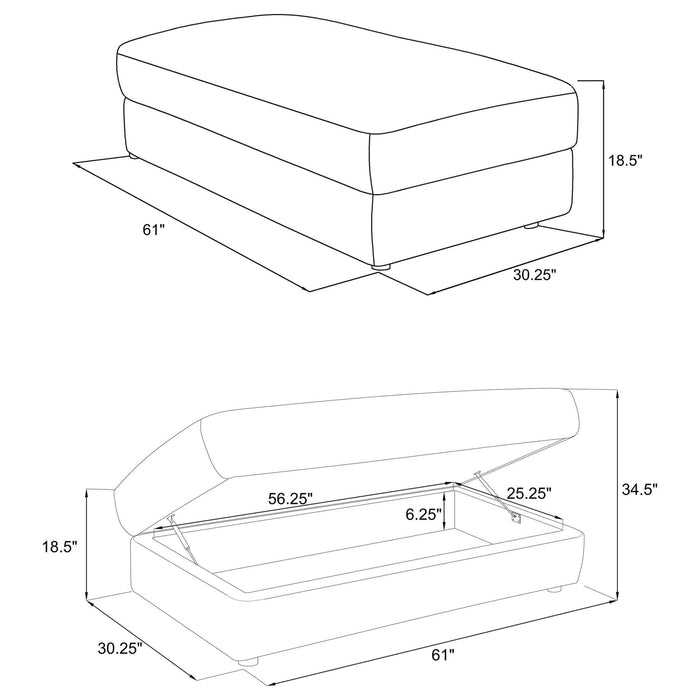 Emberson Upholstered Rectangular Storage Ottoman Ivory - Walo Furniture