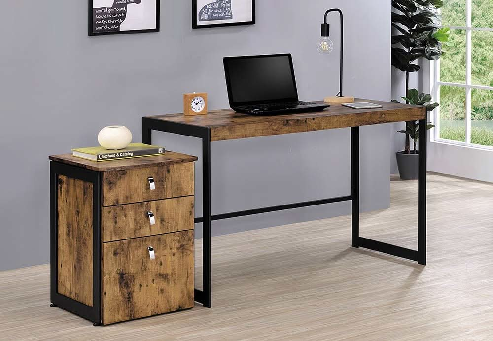 Estrella 2 - piece Office Desk File Cabinet Set Rustic Nutmeg - Walo Furniture