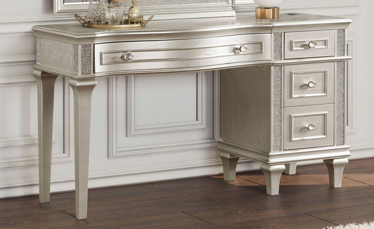 Evangeline 4 - drawer Vanity Desk Makeup Table Silver Oak - Walo Furniture