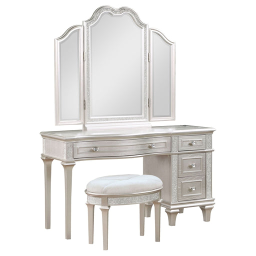 Evangeline 4 - drawer Vanity Set with Stool Silver Oak - Walo Furniture