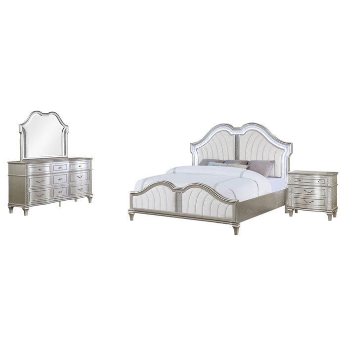 Evangeline 4 - piece Eastern King Bedroom Set Silver Oak - Walo Furniture