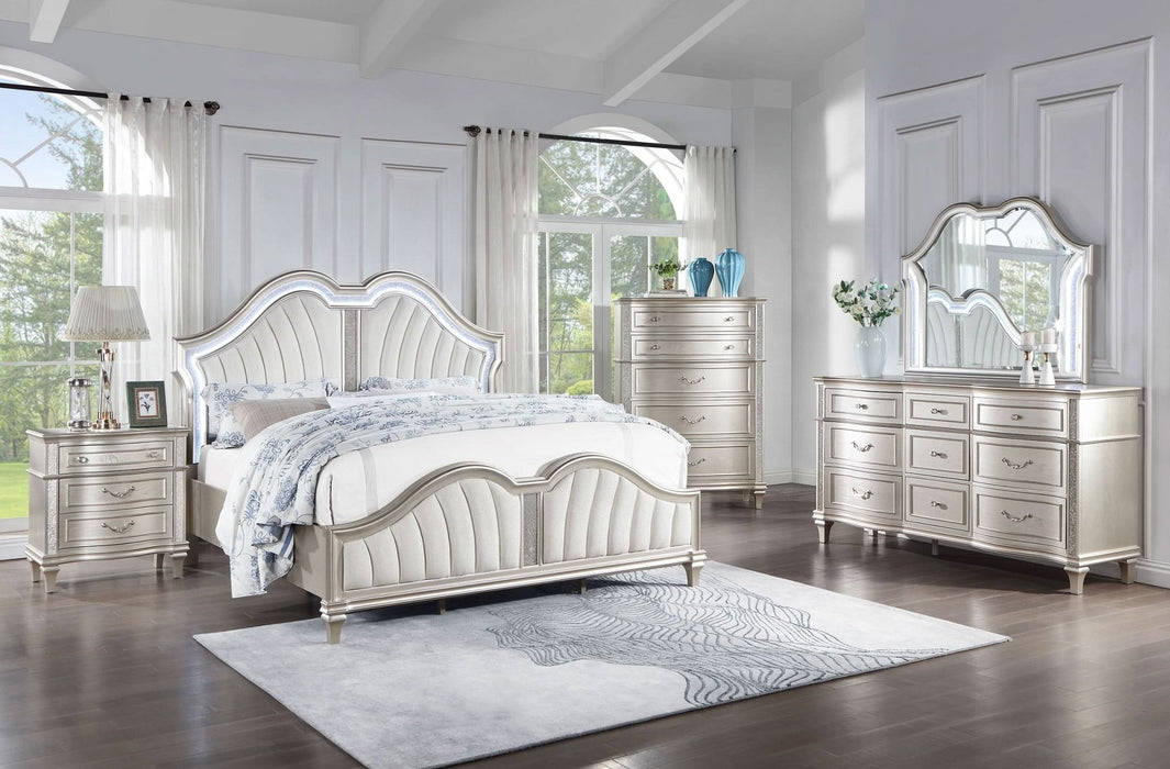 Evangeline 5 - piece Eastern King Bedroom Set Silver Oak - Walo Furniture