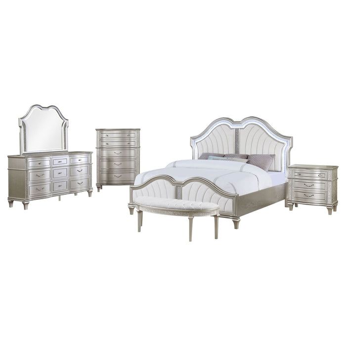 Evangeline 5 - piece Eastern King Bedroom Set Silver Oak - Walo Furniture