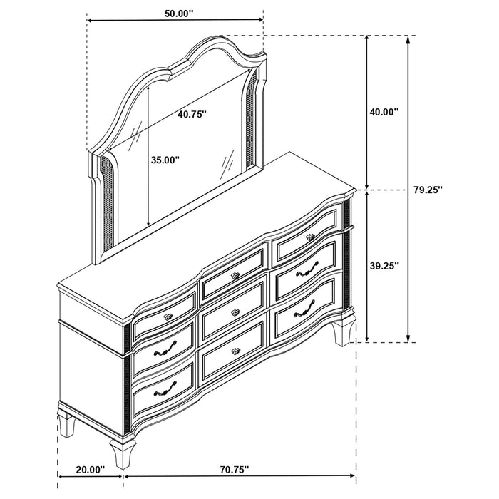 Evangeline 9 - drawer Dresser with Mirror Silver Oak - Walo Furniture