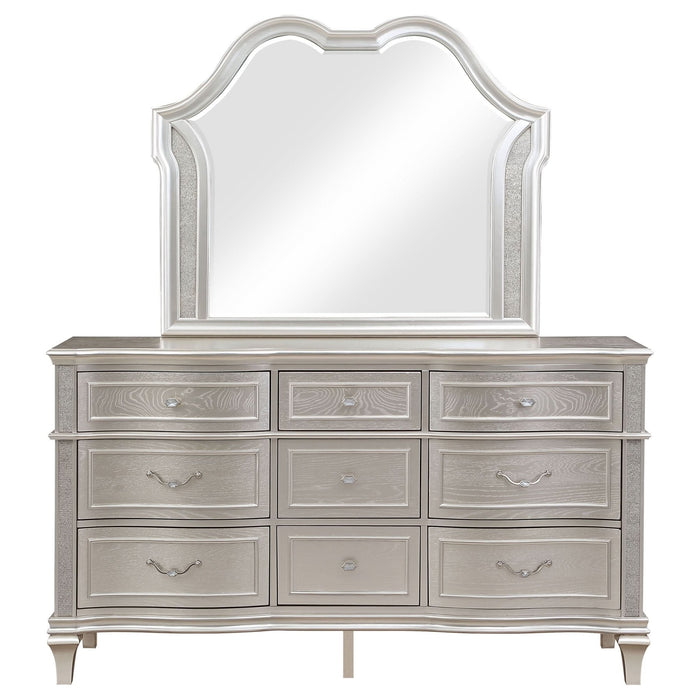 Evangeline 9 - drawer Dresser with Mirror Silver Oak - Walo Furniture