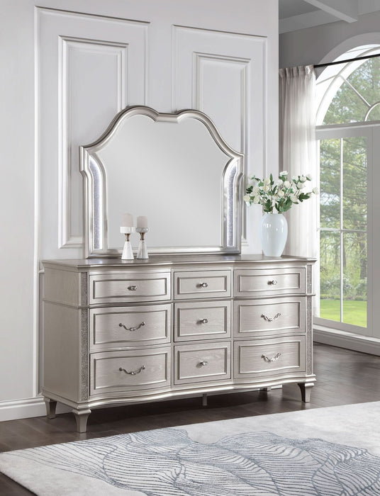 Evangeline 9 - drawer Dresser with Mirror Silver Oak - Walo Furniture