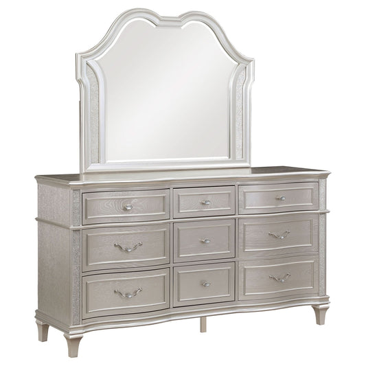 Evangeline 9 - drawer Dresser with Mirror Silver Oak - Walo Furniture