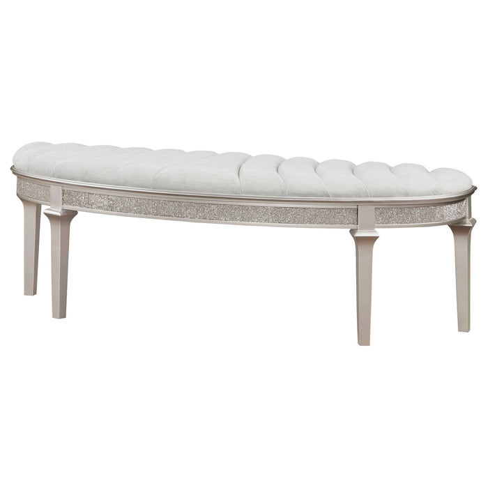 Evangeline Curved Fabric Upholstered Bench Silver Oak - Walo Furniture