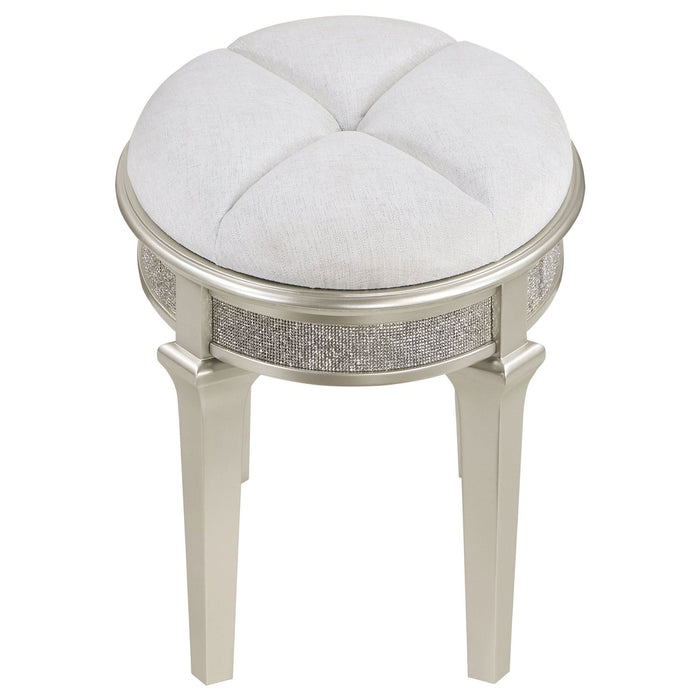 Evangeline Upholstered Oval Vanity Stool Silver and Ivory - Walo Furniture