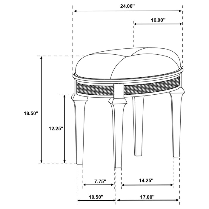 Evangeline Upholstered Oval Vanity Stool Silver and Ivory - Walo Furniture