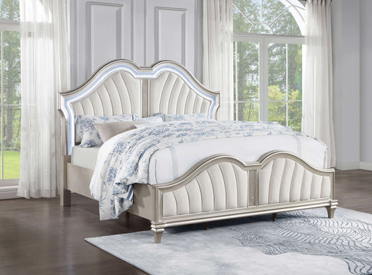 Evangeline Wood California King LED Panel Bed Silver Oak - Walo Furniture