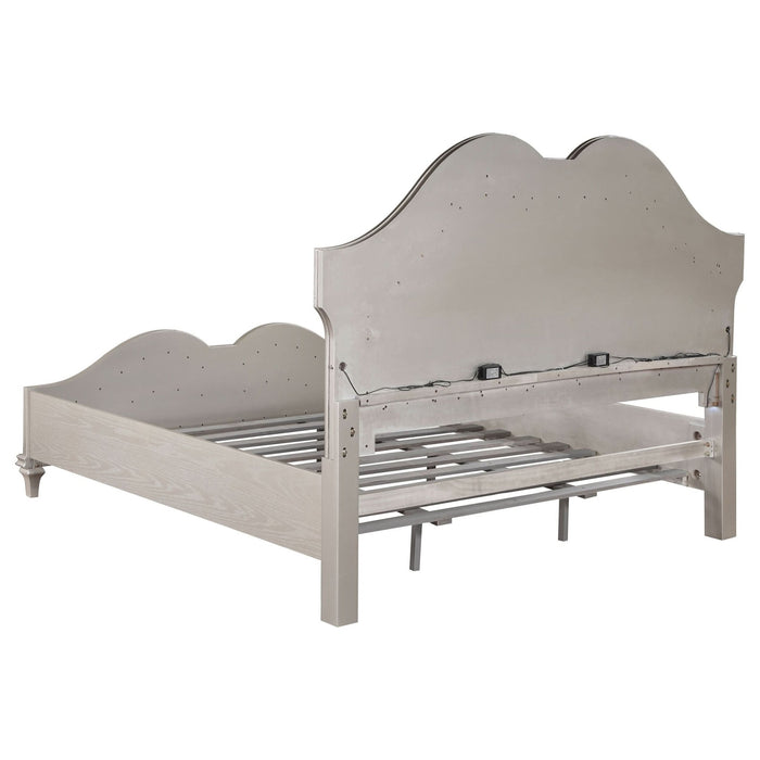 Evangeline Wood Eastern King LED Panel Bed Silver Oak - Walo Furniture