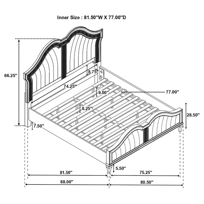 Evangeline Wood Eastern King LED Panel Bed Silver Oak - Walo Furniture