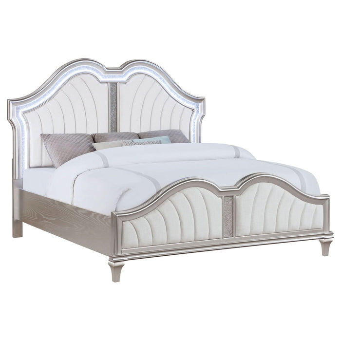 Evangeline Wood Queen LED Panel Bed Silver Oak - Walo Furniture