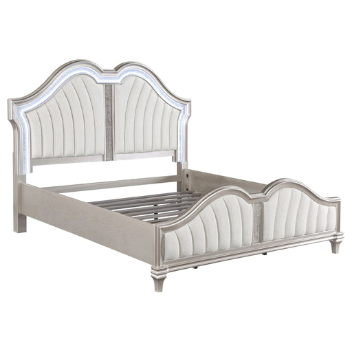 Evangeline Wood Queen LED Panel Bed Silver Oak - Walo Furniture