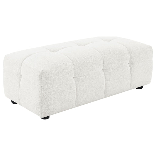 Everly Boucle Upholstered Rectangular Ottoman Off White - Walo Furniture