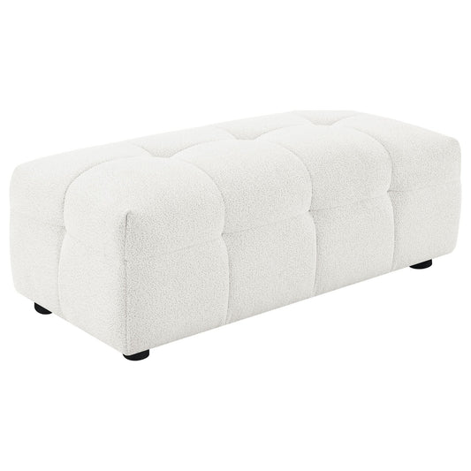 Everly Boucle Upholstered Rectangular Ottoman Off White - Walo Furniture