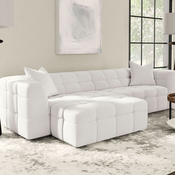 Everly Boucle Upholstered Rectangular Ottoman Off White - Walo Furniture