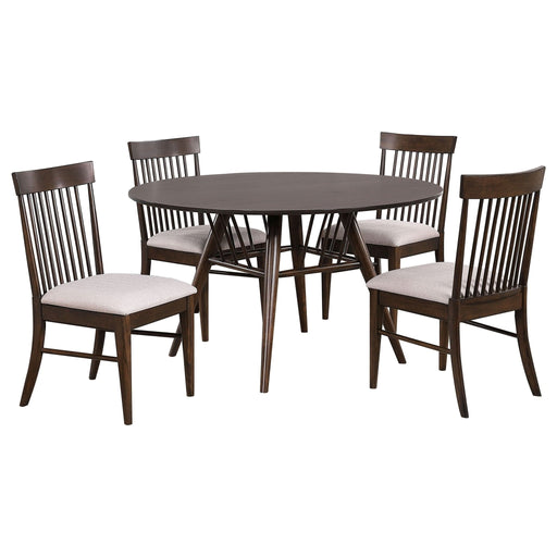 Everton 5 - piece Round 53 - inch Dining Table Set Dark Walnut - Walo Furniture