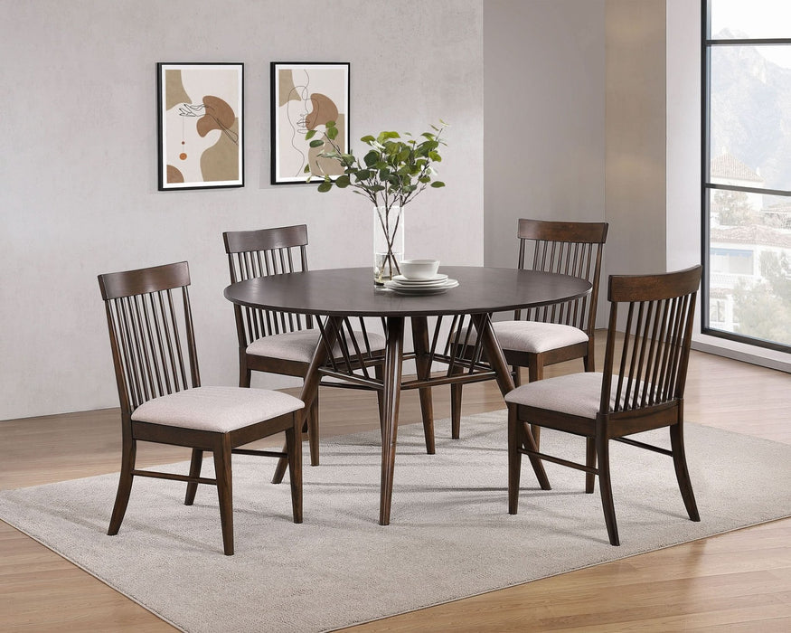 Everton 5 - piece Round 53 - inch Dining Table Set Dark Walnut - Walo Furniture