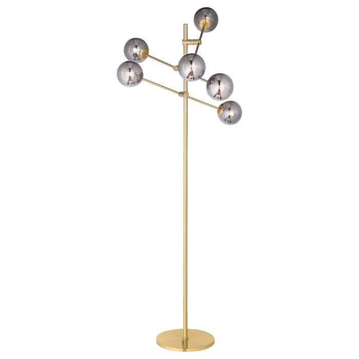 Exline 62 - inch Molecular Smoked Orb Metal Floor Lamp Gold - Walo Furniture