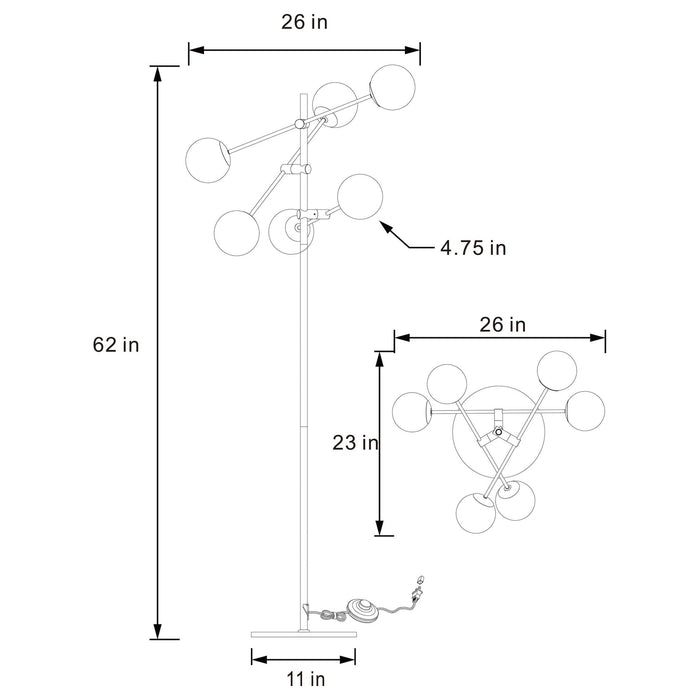 Exline 62 - inch Molecular Smoked Orb Metal Floor Lamp Gold - Walo Furniture