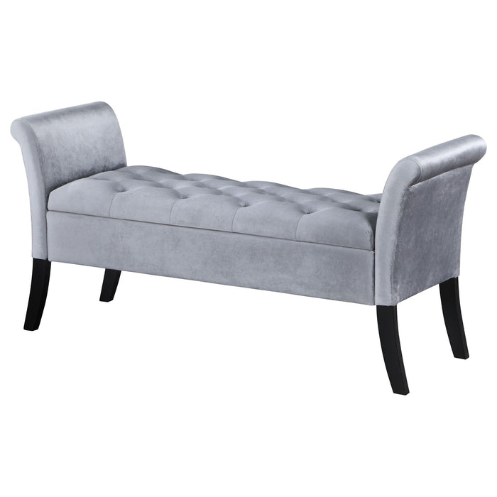 Farrah Velvet Upholstered Rolled Arm Storage Bench Silver - Walo Furniture