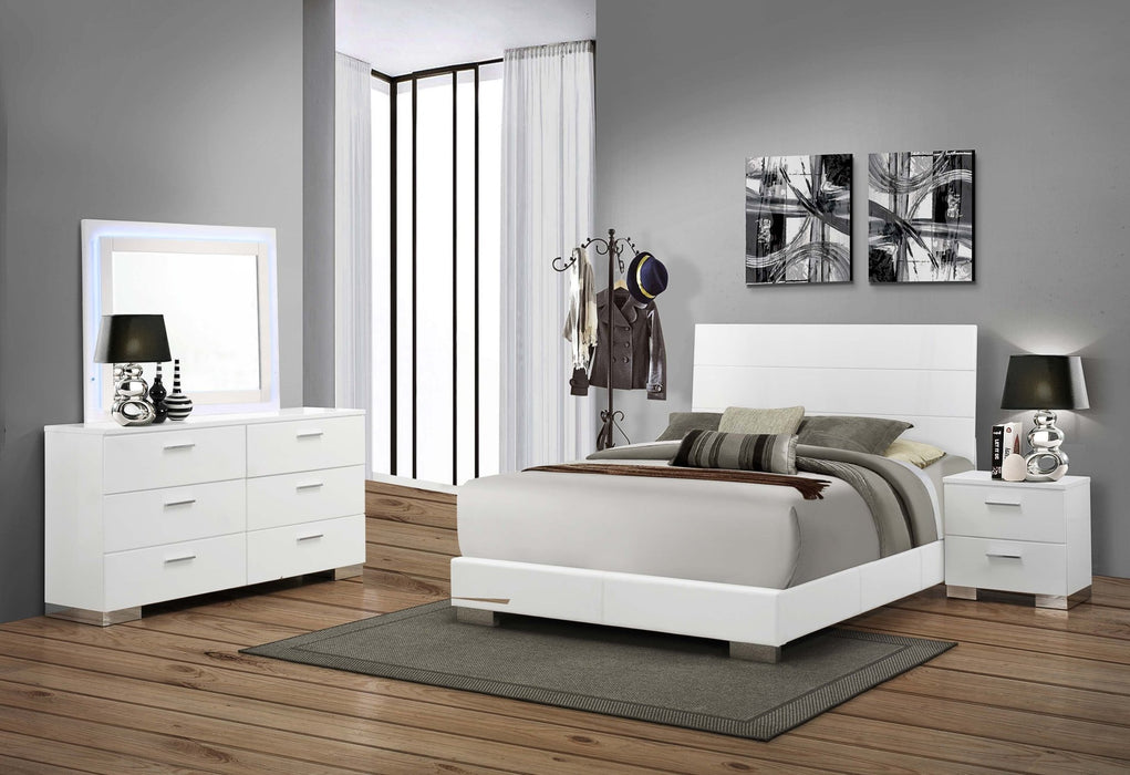 Felicity 4 - piece Eastern King Bedroom Set White High Gloss - Walo Furniture