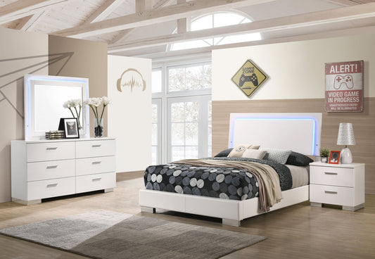 Felicity 4 - piece Full Bedroom Set White High Gloss - Walo Furniture