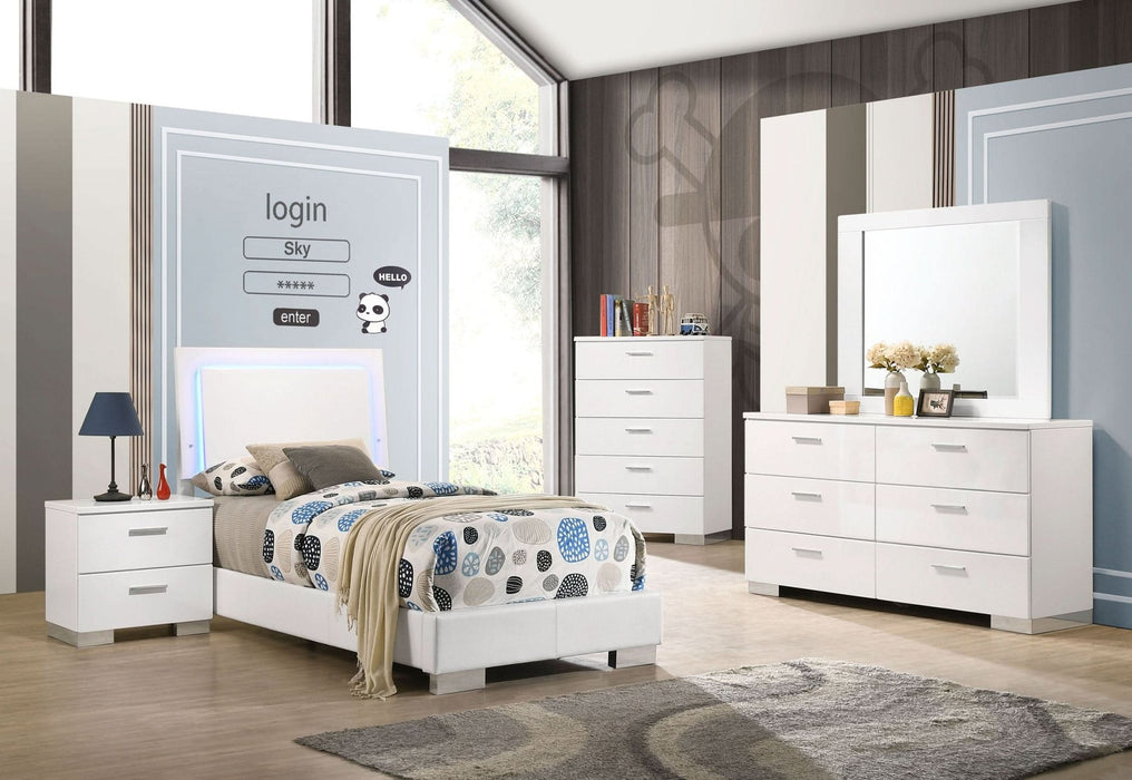 Felicity 4 - piece Twin Bedroom Set White High Gloss - Walo Furniture