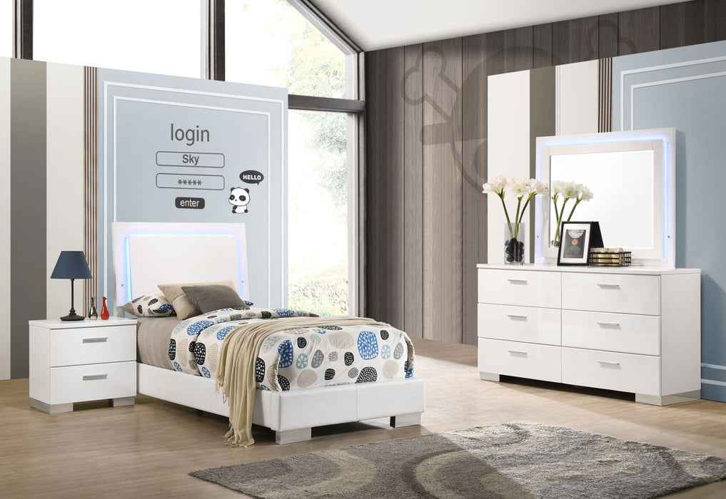 Felicity 4 - piece Twin Bedroom Set White High Gloss - Walo Furniture