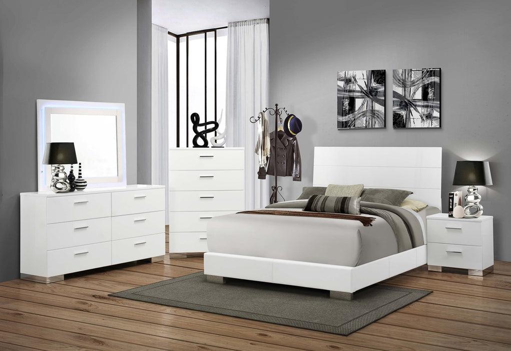 Felicity 5 - piece Eastern King Bedroom Set White High Gloss - Walo Furniture