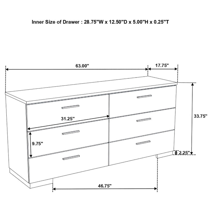 Felicity 5 - piece Eastern King Bedroom Set White High Gloss - Walo Furniture