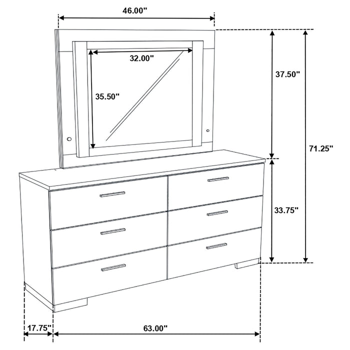 Felicity 6 - drawer Dresser with LED Mirror White High Gloss - Walo Furniture