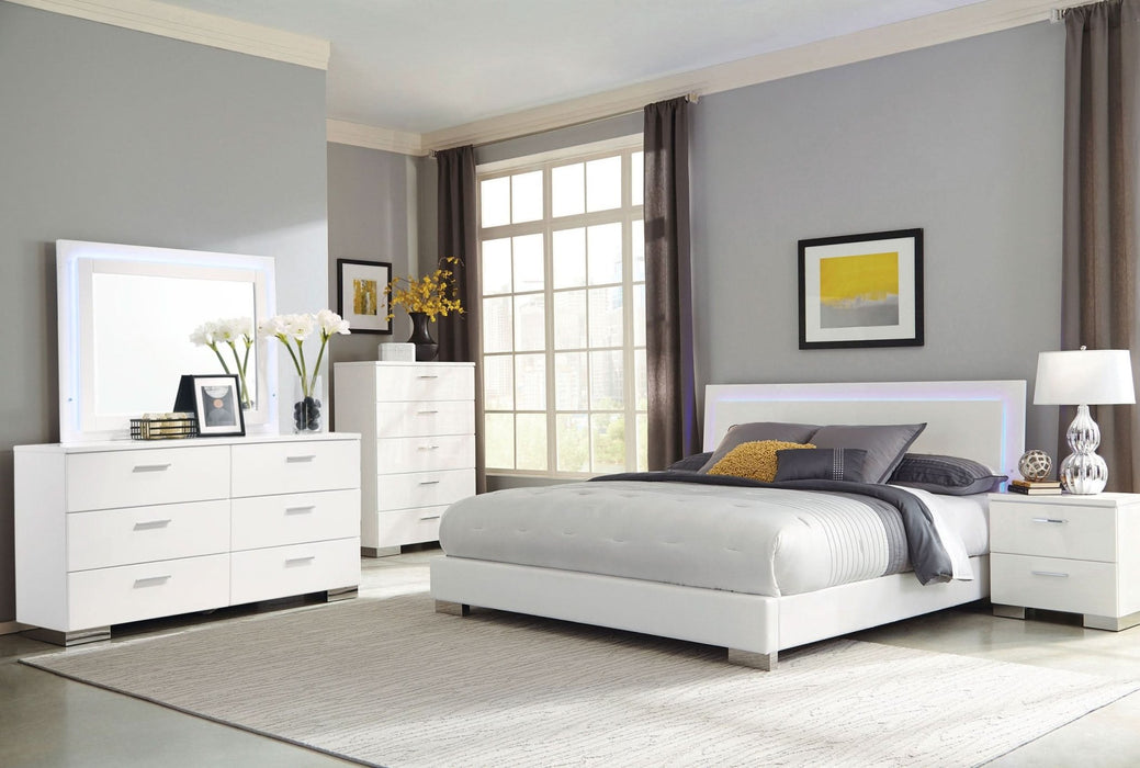 Felicity 6 - drawer Dresser with LED Mirror White High Gloss - Walo Furniture