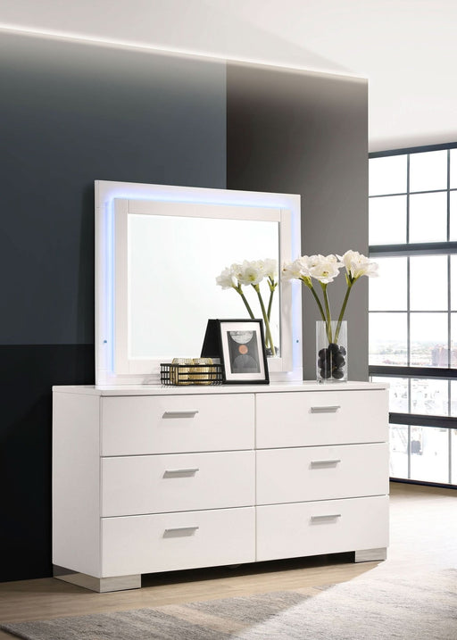 Felicity 6 - drawer Dresser with LED Mirror White High Gloss - Walo Furniture