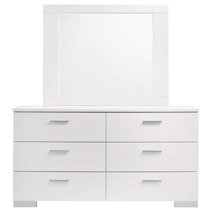 Felicity 6 - drawer Wood Dresser with Mirror White High Gloss - Walo Furniture