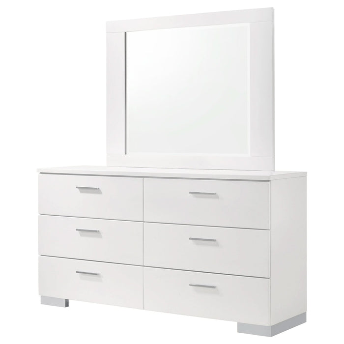 Felicity 6 - drawer Wood Dresser with Mirror White High Gloss - Walo Furniture