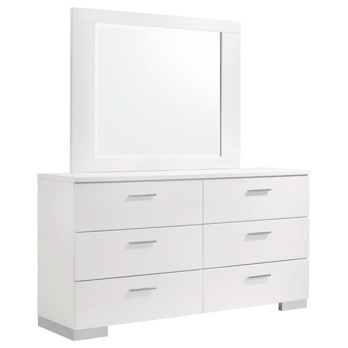 Felicity 6 - drawer Wood Dresser with Mirror White High Gloss - Walo Furniture