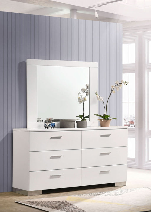 Felicity 6 - drawer Wood Dresser with Mirror White High Gloss - Walo Furniture