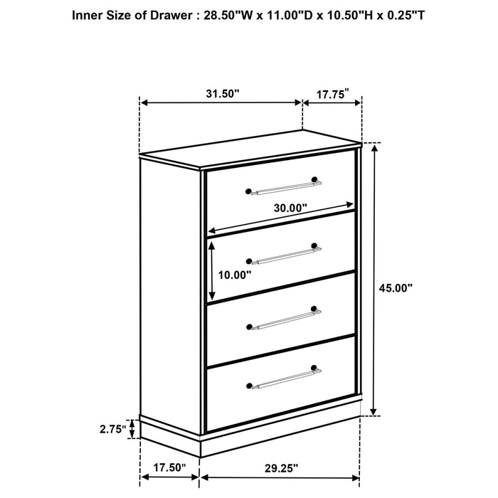 Fenwick 4 - drawer Chest of Drawers Grey Oak - Walo Furniture