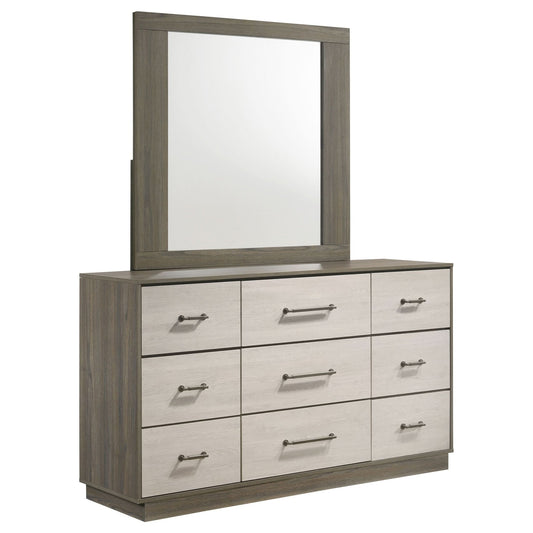 Fenwick 9 - drawer Dresser with Mirror Grey Oak - Walo Furniture