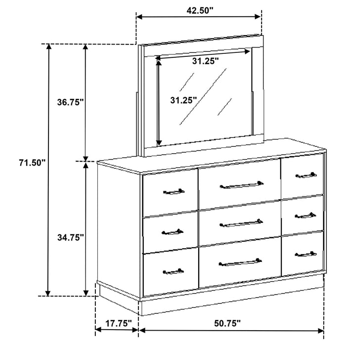 Fenwick 9 - drawer Dresser with Mirror Grey Oak - Walo Furniture