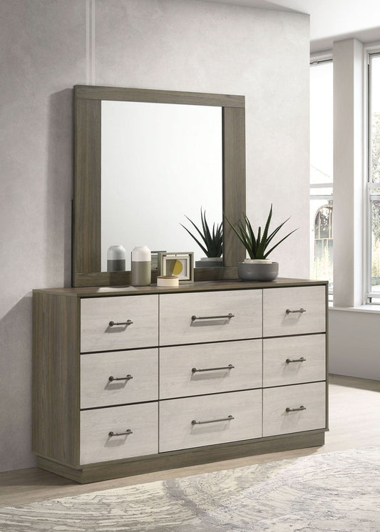 Fenwick 9 - drawer Dresser with Mirror Grey Oak - Walo Furniture